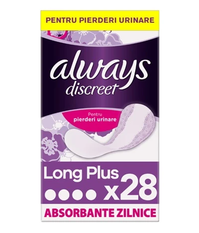 Absorbante zilnice pentru incontinenta urinara Always Discreet Liners Long Plus 28 buc